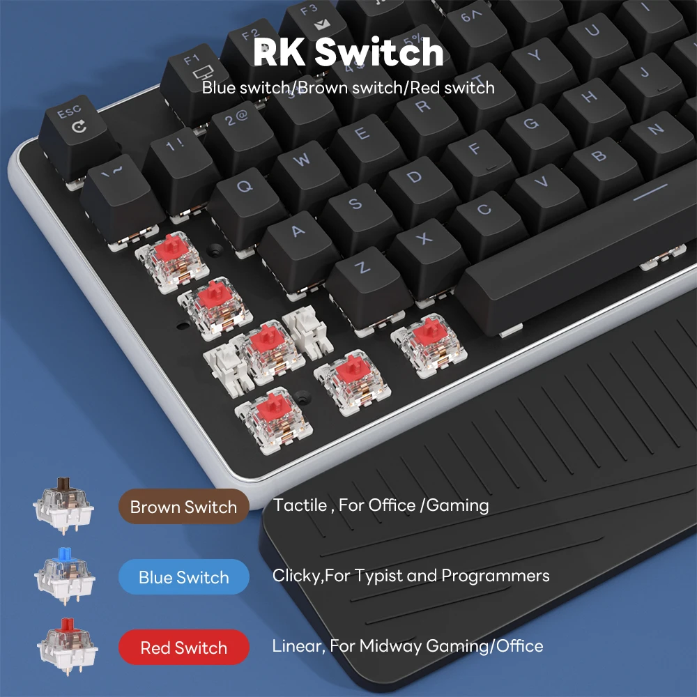 RK ROYAL KLUDGE RK918 لوحة المفاتيح الميكانيكية البرتغالية البرازيلية 108 مفاتيح RGB الخلفية لوحات مفاتيح الألعاب مع مصباح جانبي مسند اليد