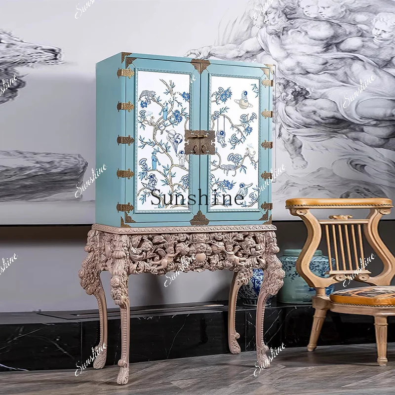 

French court art painted wine cabinet high sense retro home living room solid wood