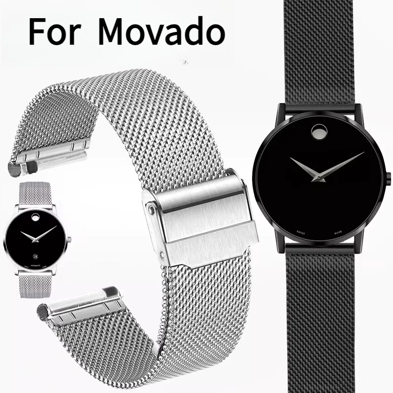 Correa de reloj de acero inoxidable para el reloj original Movado Museum Classic 0607219 BOLD HERITAGE, correa de acero con cadena trenzada Milán