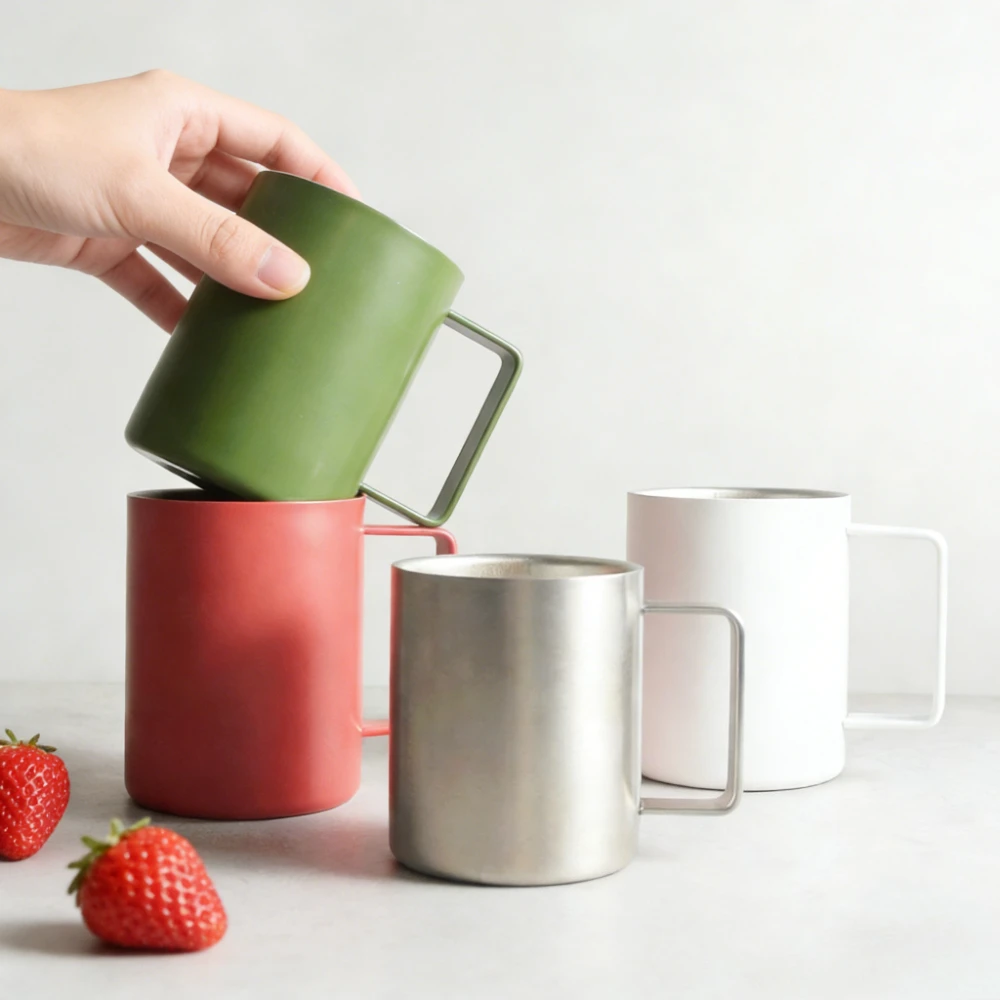 316 Stainless Steel Coffee Cups with Handle High Appearance Level Water Cup Simple Double-layer Anti Scald Graduated Thermos Cup