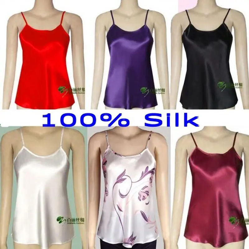100% jedwab 16 momme Spaghetti ramiączka kamizelka bez rękawów ramiączka damska bielizna nocna M-4XL YM002