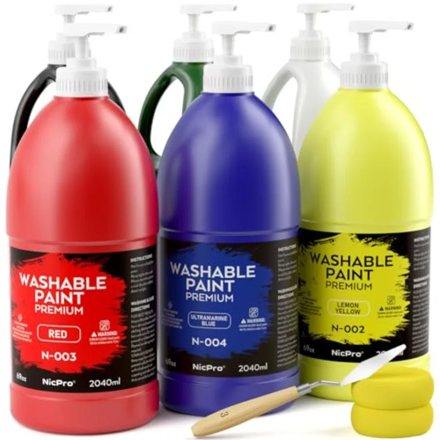 

6 Colors Large Washable Acrylic Paint Set 69 oz 2040ml Non-Toxic Tempera Paint for Art Craft School and Home