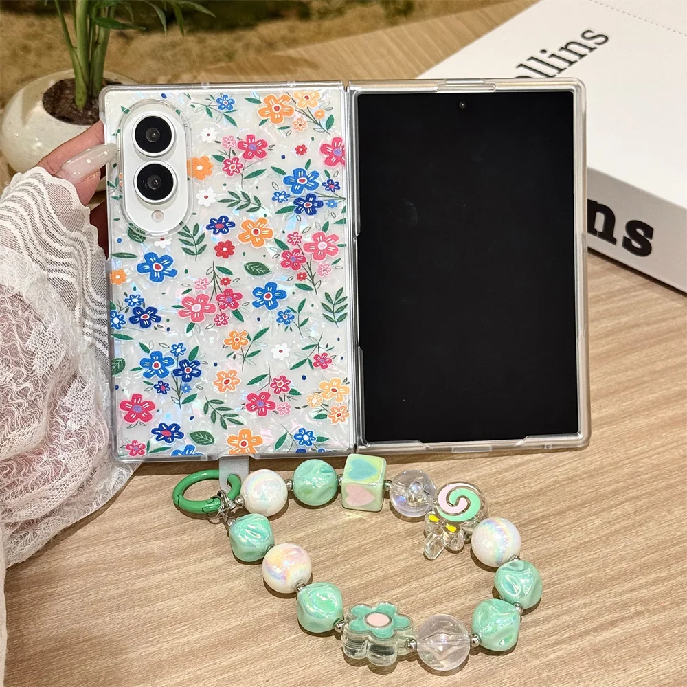 Colorful Floral Shell Texture Phone Case For Samsung Galaxy Z Fold 8 Ultra Z Fold 7 6 5 4 3 Shockproof Folding Cover For Women