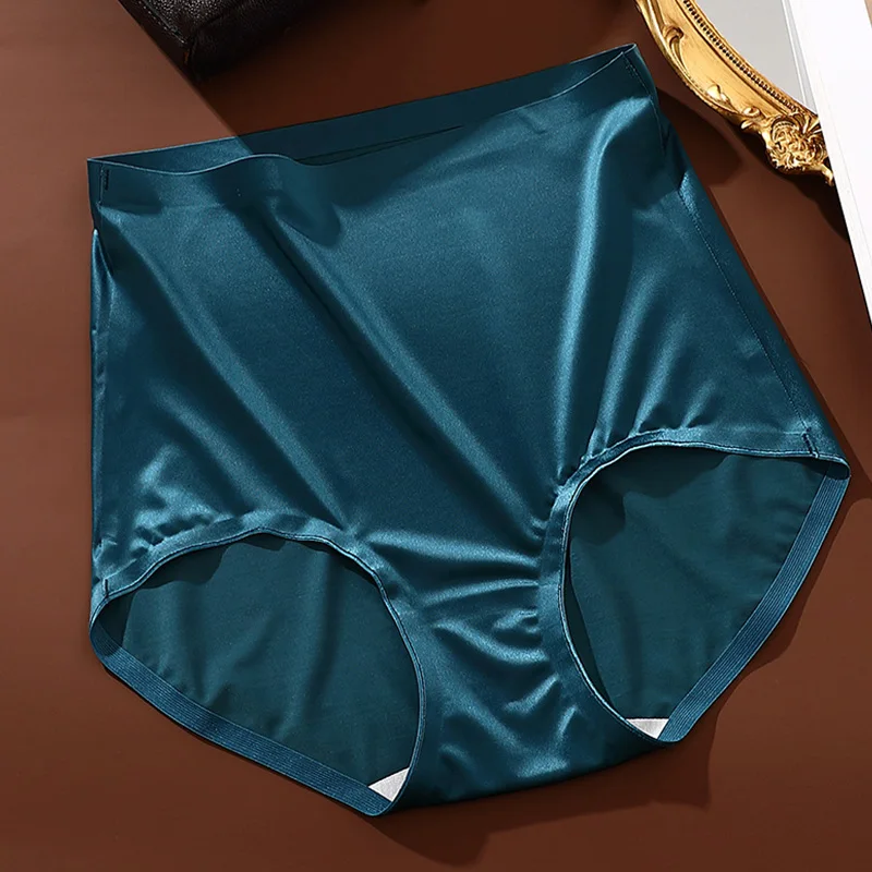 

1Pc Women's Panties Sexy Glossy Silk Satin Briefs Thin Breathable Elastic High Waist Underwear Solid Color Female Lingerie