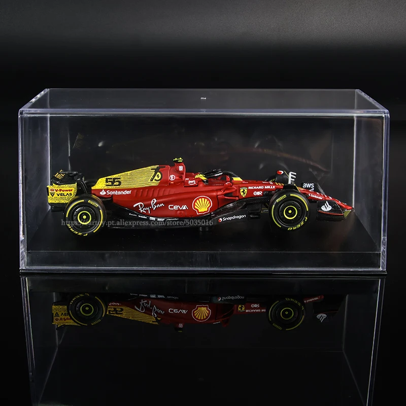 Bburago 1:43 2022 F1 Ferrari F1-75 75th anniversary 16#Leclerc 55#Sainz Formula One Car Model With Helmet Acrylic Box Alloy Car