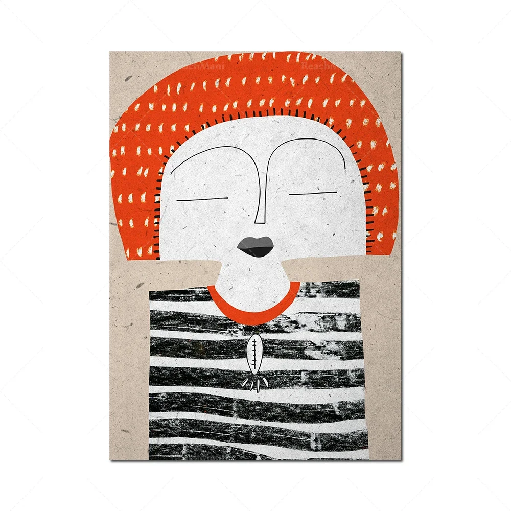 Ethnic print, contemporary art female portrait, modern abstract art q decoration poster