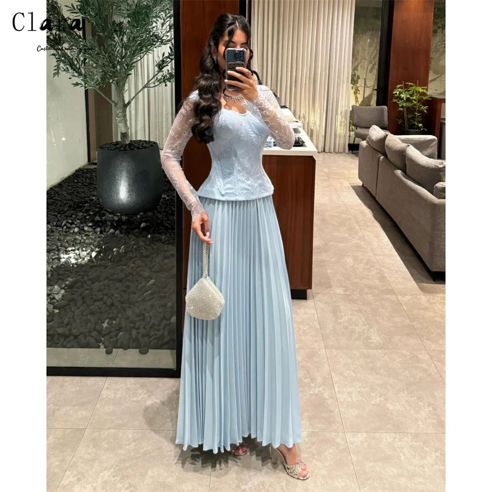 

Clara Custom Blue Lace Long Sleeve A Line Dress Party Dresses Luxury 2026 Elegant Dresses Woman for Evening Party Women's Prom