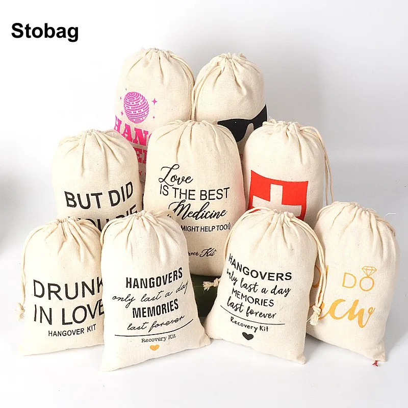 StoBag 50pcs Wholesale Hangover Drawstring Bags Cotton Bundle Pocket Gift Packaging Small Storage Pouches Wedding Birthday Party