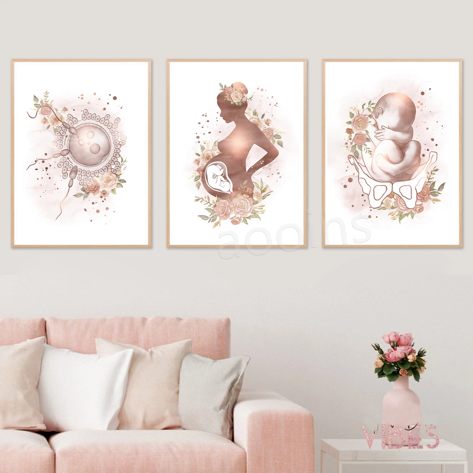 Pregnancy Fetus With Flowers Art Prints Medical Education Posters Female Uterus Pelvis Skeleton Canvas Painting Office Decor