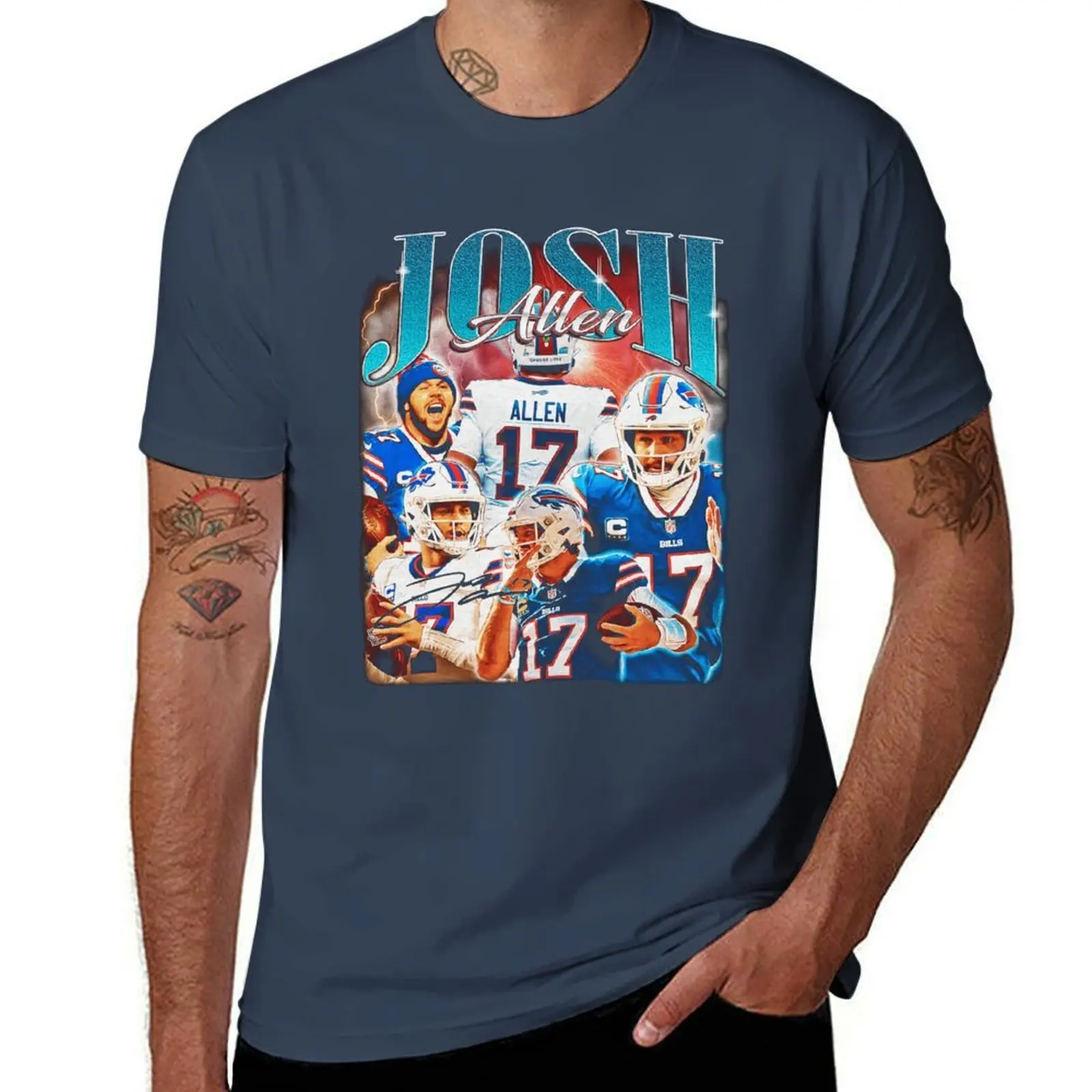 

Josh Allen 17 Vintage Vintage Retro Bootleg 90s Style T-Shirt Fashion Simple Casual Tee Shirt