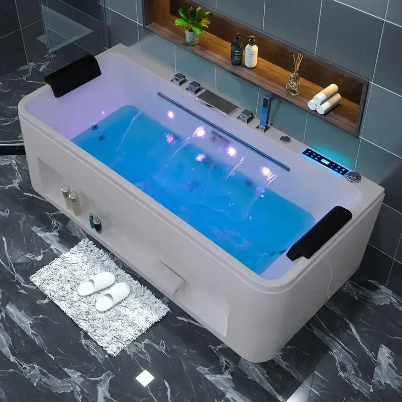 Intelligent Control Indoor Whirlpool Hydro Bath Massage Jets Tub Whirlpool With White Pu Pillow Handrails