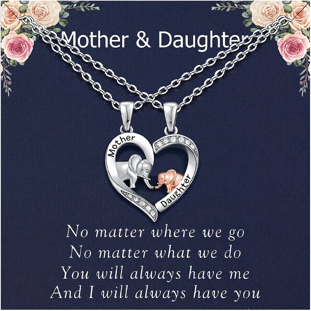 2pcs Mom & Daughter Elephant Necklace Set Beautifully Crafted for Mothers Day, Birthday - A Meaningful Keepsake to Celebrate