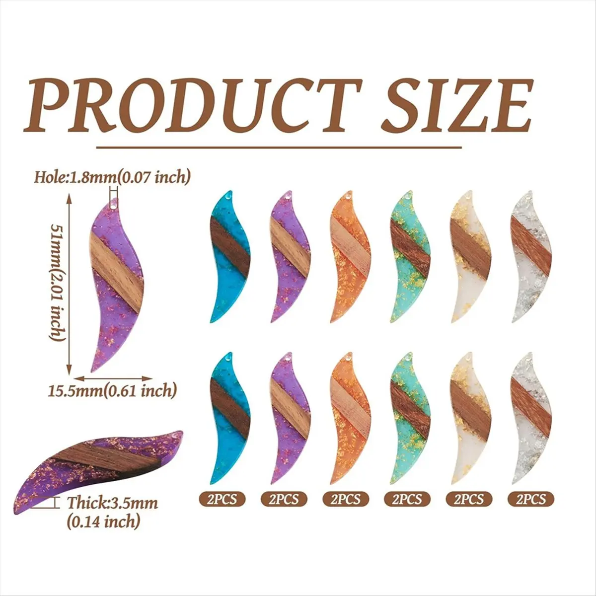 DT38 6Pair Wooden Resin Charms DIY Earrings Charms Geometric Wooden Boho Charms Mixed Shapes Wooden Pieces for Jewelry Making