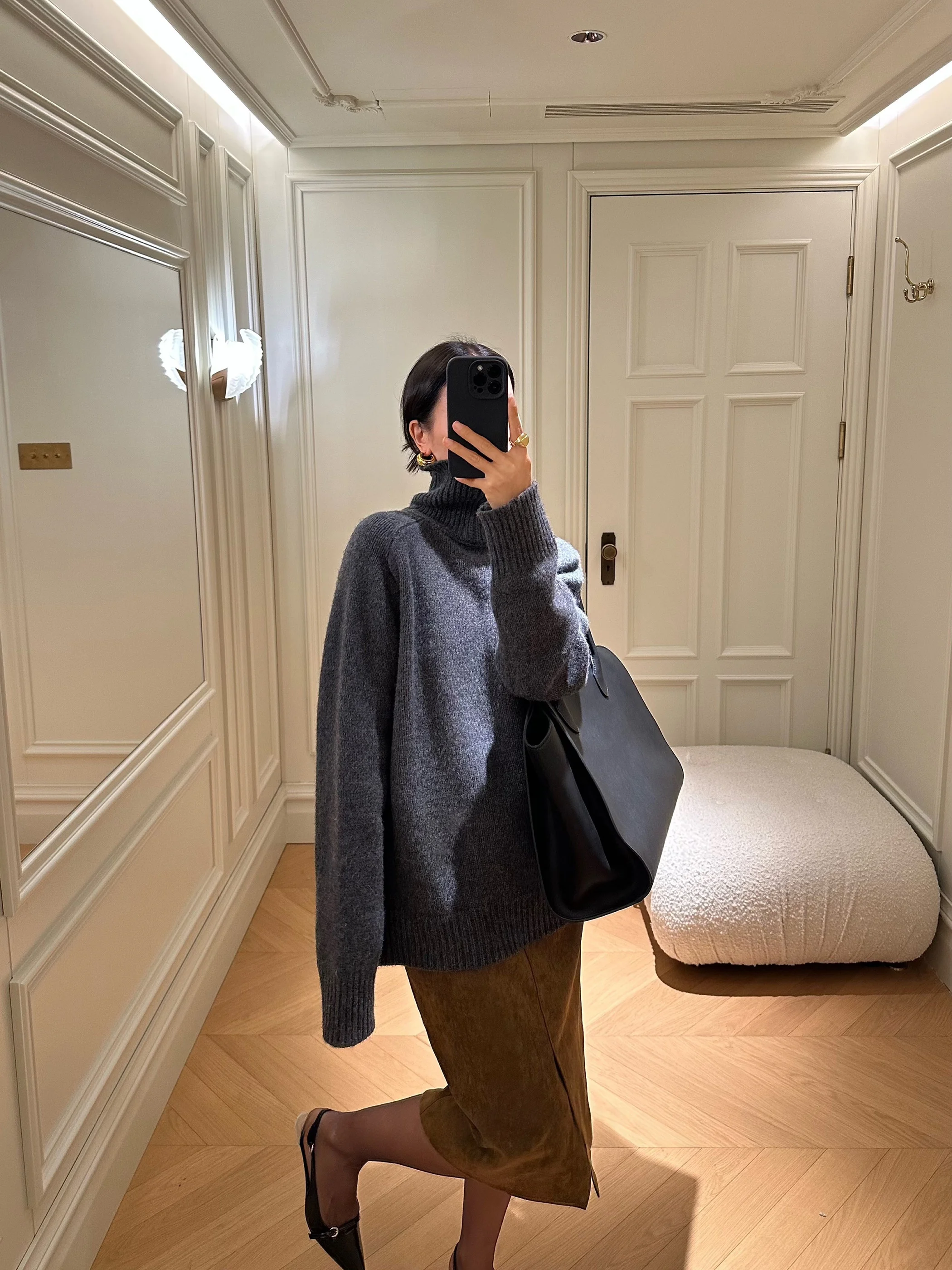 

Официальный свитер DALII: повседневный вязаный шерстяной свитер с высоким воротом, свободный крой, женская модная одежда для ежедневной носки, зимняя коллекция 2025