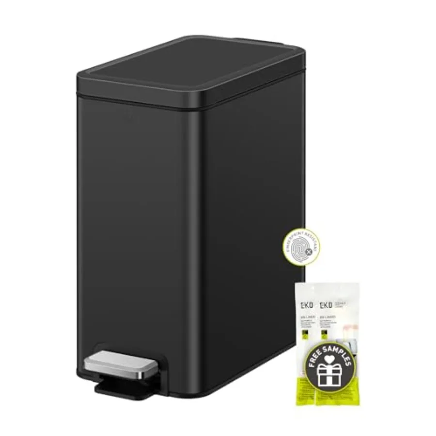 

Small Bathroom Trash Can with Lid Soft Close, Step Pedal, 10 L/ 2.6 Gallon Garbage Can with Removable Inner Bucket, Anti-Finger