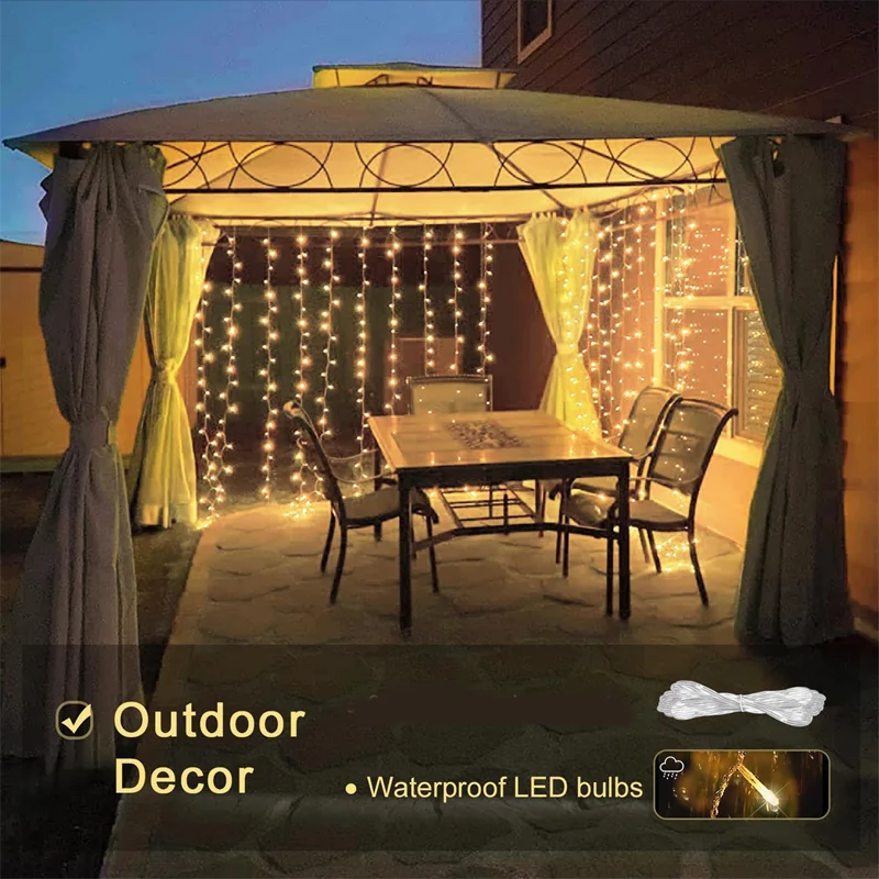 100-800LED Outdoor String Light Warm EU Plug Fairy Light  8Modes IP44 Waterproof Christmas Lights Outside Bedroom Party Wedding