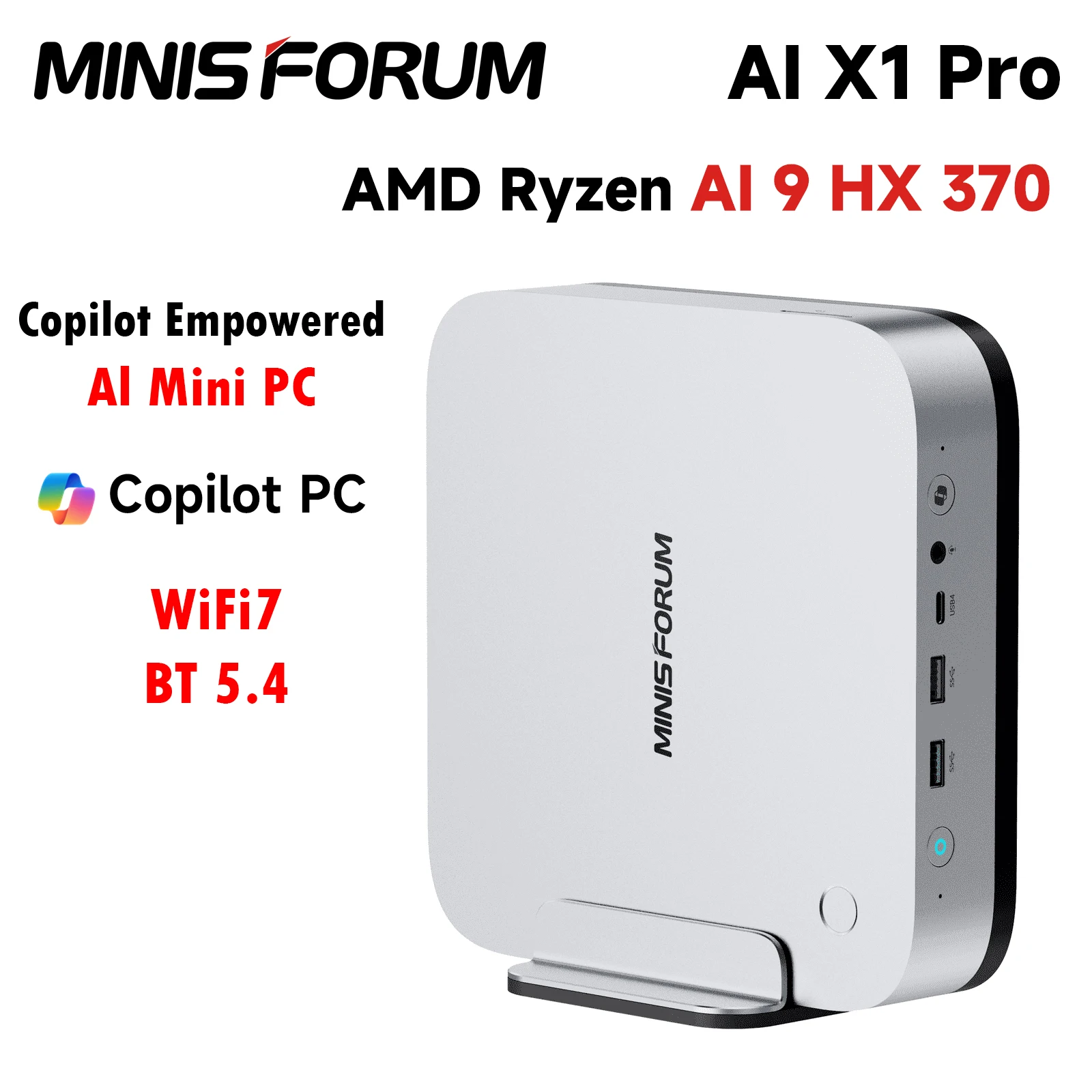 كمبيوتر MINISFORUM AI X1 Pro AMD AI 9 HX 370 بصمة الإصبع + PC 128GB 4TB WiFi7 BT5.4 مدمج 135 وات OCulink للتخزين الشامل AI