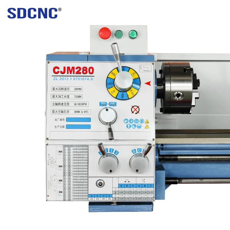 Torno de metal de banco manual económico CJM280 para uso doméstico, máquina de torno horizontal pequeña