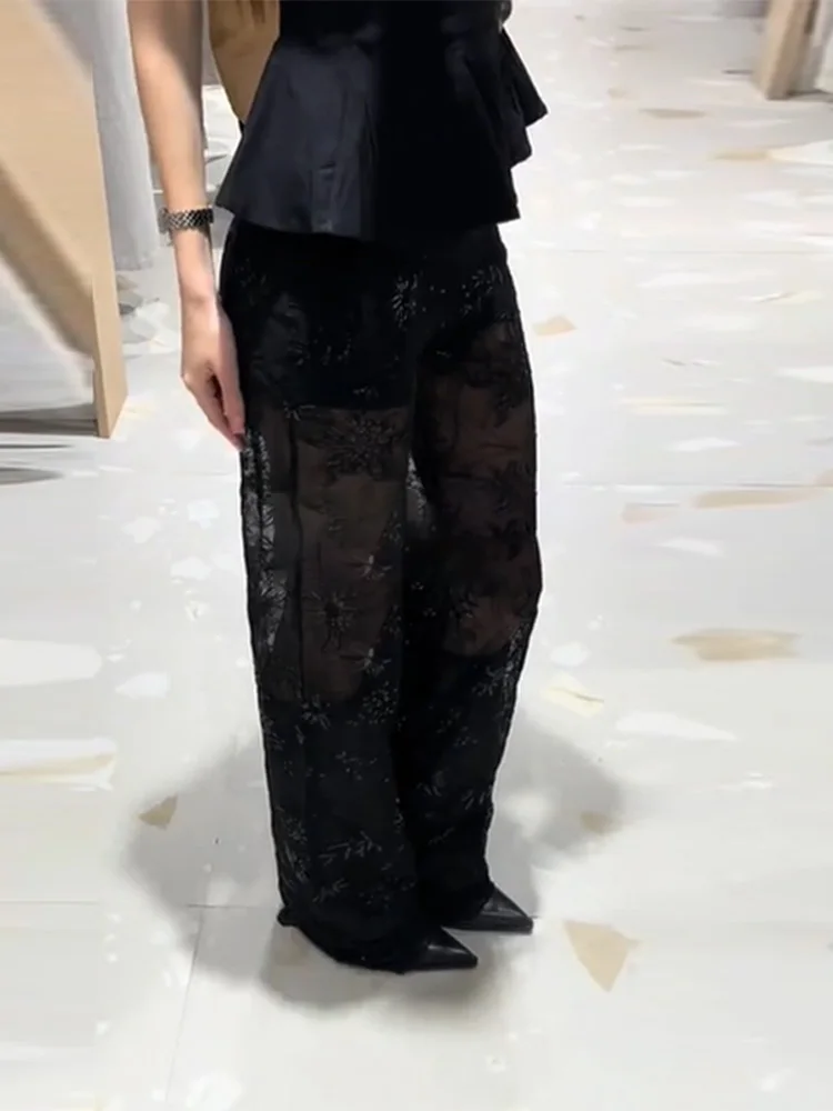 الخريف موضة السراويل القوطية للنساء عادية الدانتيل نمط فضفاض منظور نمط أسود الشارع الشهير 2025 جديد مثير سراويل طويلة #3