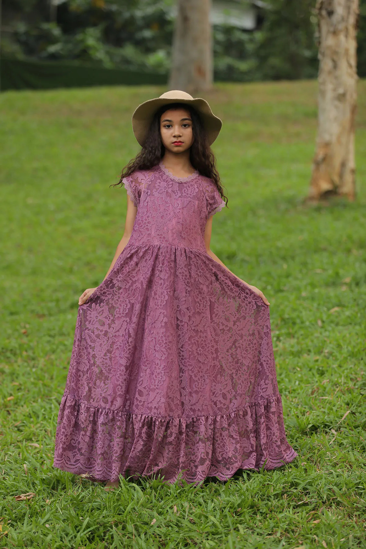 Summer New Lace Lace Long A-line Dress Solid Youth Party Evening Dress Girl\'s Birthday Dress For 3 4 6 7 8 10 12 years