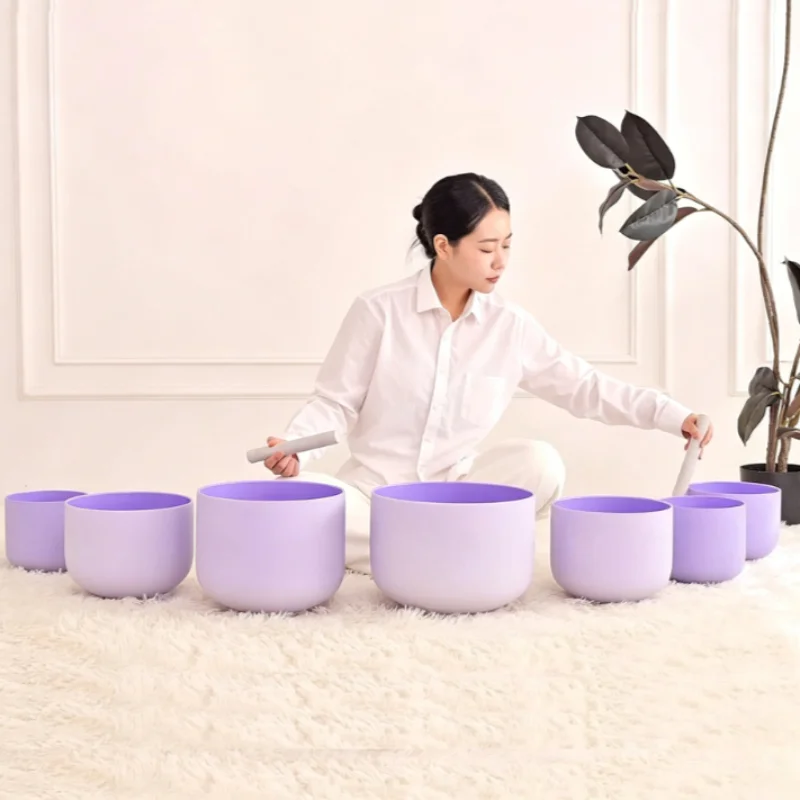 Purple Crystal Singing Bowl Set Meditation Sound Bowl 7-piece Set Sound Healing Singing Bowls Professional Percussion Instrument