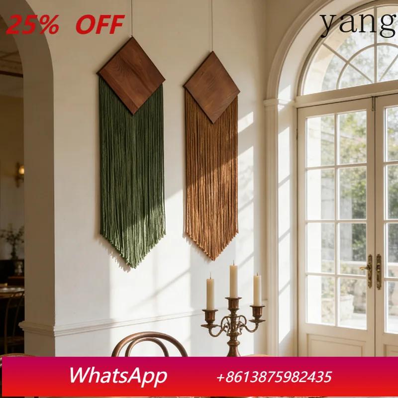 YJQ cotton rope woven vertical fringed tapestry rhombus board bohemian wall decorative tapestry
