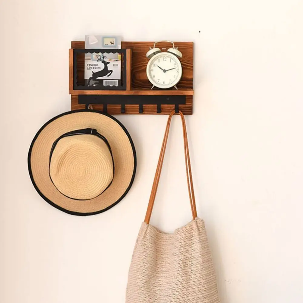 Wooden Storage Hook Rack Rustic Style Sundries Organizer Storage Shelf Cartoon Fawn Space Saving Wall Hanging Shelf Home