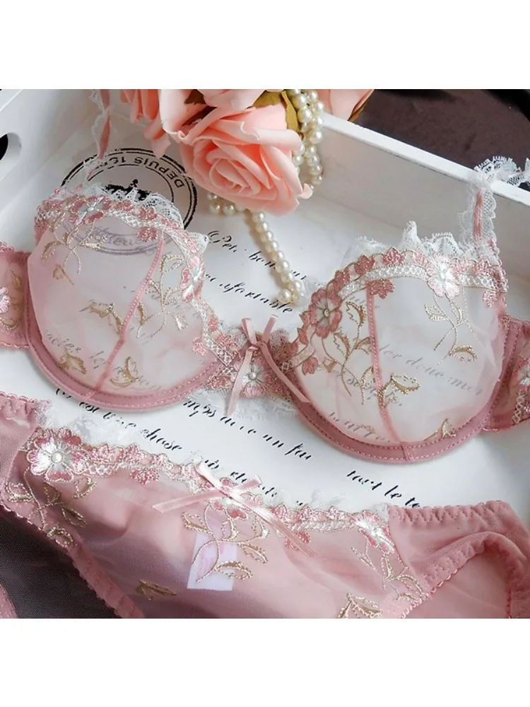 Luxus Europäische und Amerikanische Unterwäsche Frauen Dünne Große Größe Sexy Bh Große Brust Kleine Spitze Transparent Bh Set Perspektive Winter