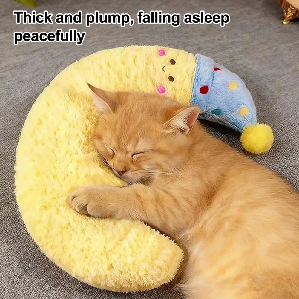 U-shaped Sleeping Cushion for Pets Plush Moon Pet Pillow with Nightcap U-shaped Soft Cushion Neck Support for Cats for Cats