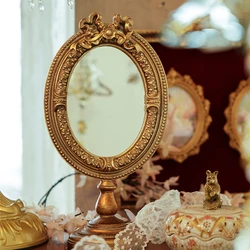 Resin Mirror European Retro Embossed Old Photo Frame Picture Frame Golden Bow Dressing Mirror Home Ornaments Carved Decorations