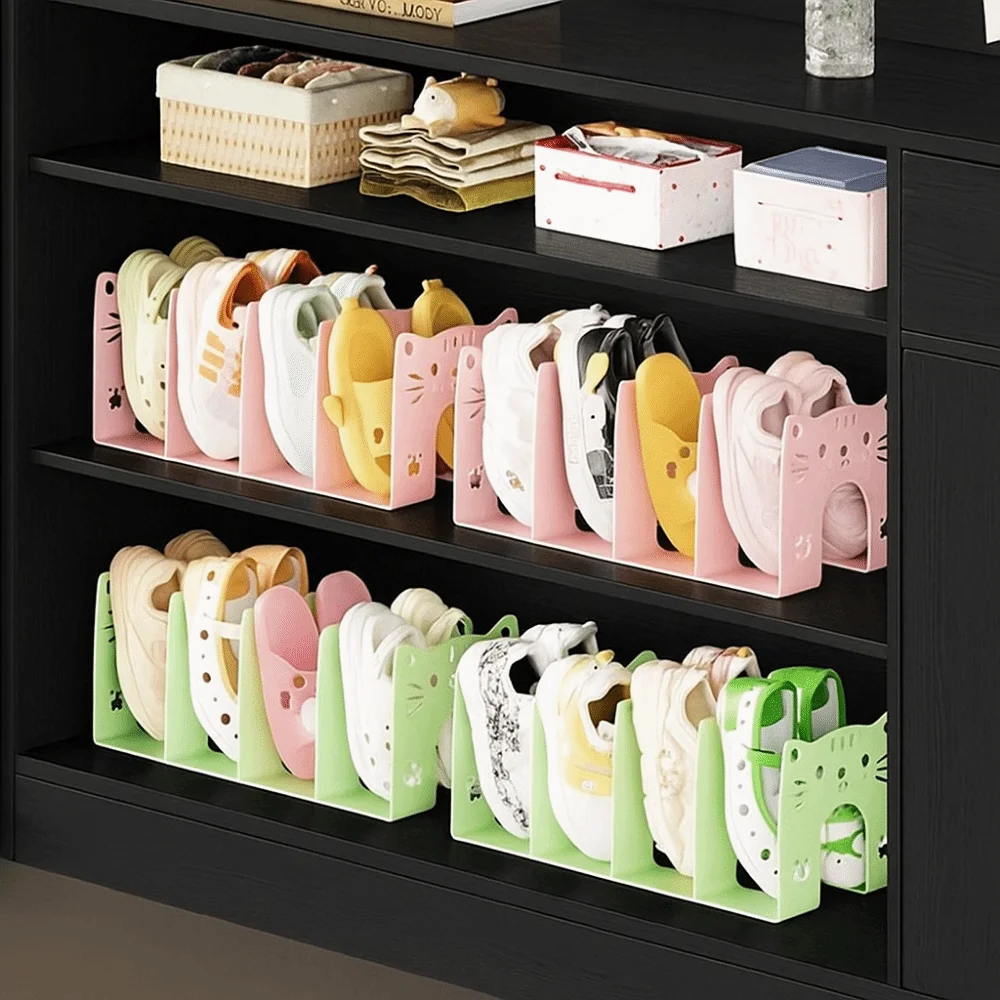 

2Pcs Plastic Kids Shoes Rack Large Capacity Space Saving Shoe Cabinet Storage Rack Stackable Divider Bookshelf for Home Use