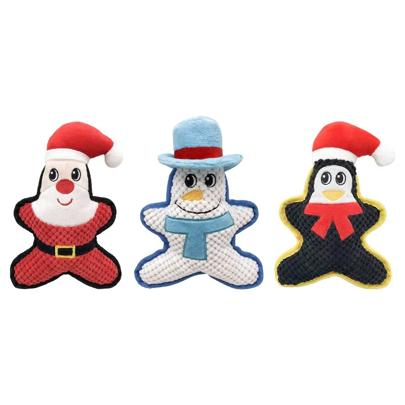 

Christmas Dog Toy Plush Squeaky Santa Snowman Penguin Interactive Chew Resistant Pineapple Fleece Washable For Small Medium Dogs