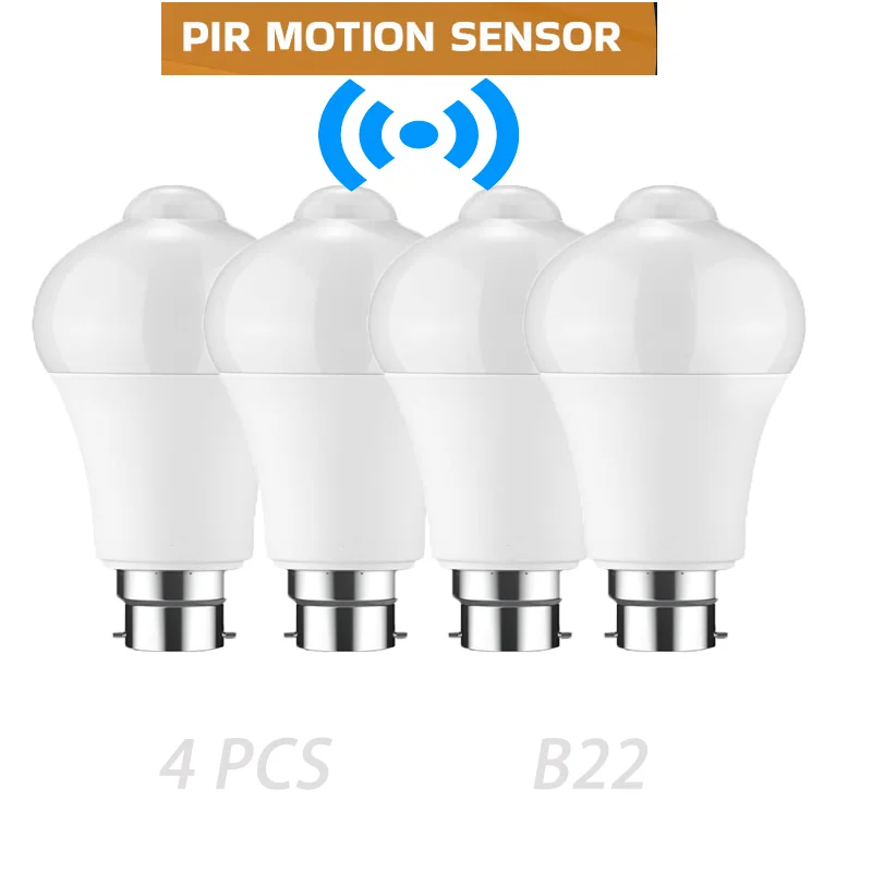 4 PCS B22 Led Bulb Radar Motion 220V 20W 18W 15W 12W 9W 6W Light Bulb Auto On Off Sensor Infrared Motion Detect Night Lamp
