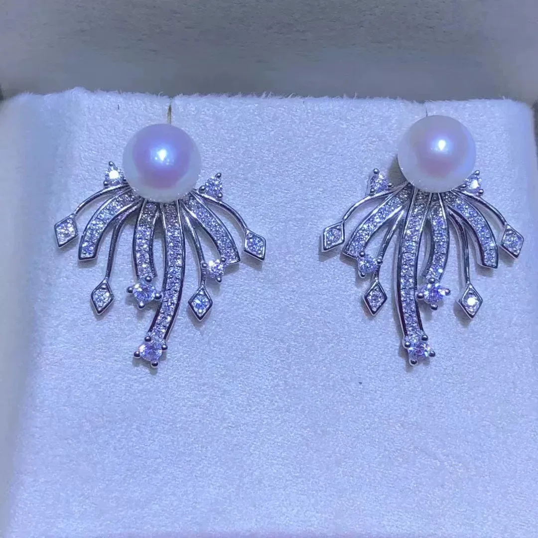 

gorgeous 10-11mm south sea round white pearl dangle earring 925s