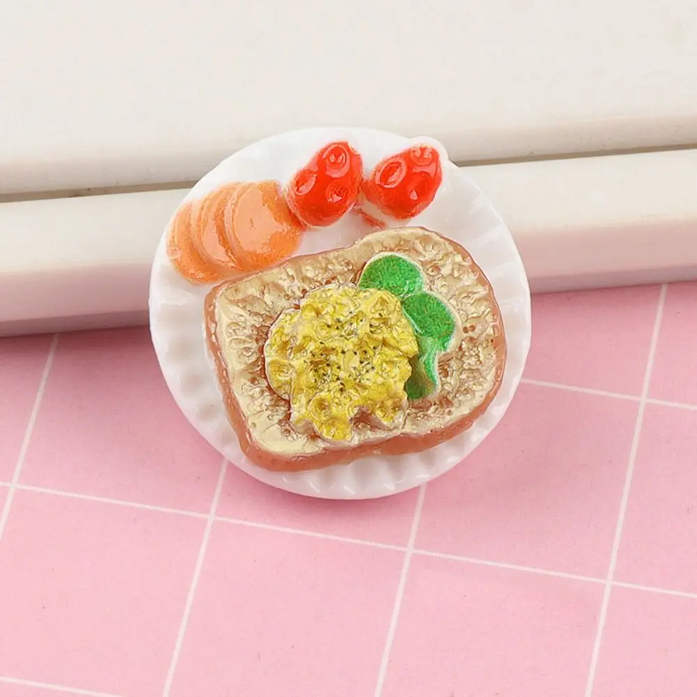 Casa de muñecas creativa en miniatura para niños, simulación de comida, plato de combinación de desayuno de resina colorida, accesorios de cocina DIY