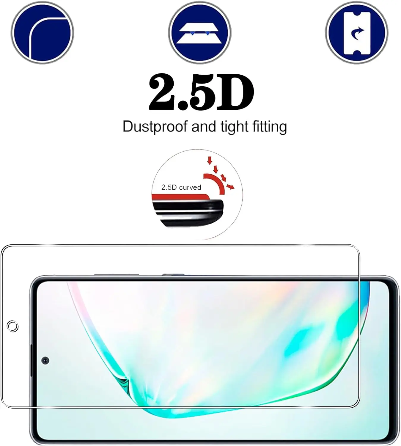 

2/4Pcs HD Clear Tempered Glass Screen Protector for Samsung Galaxy Note 10 Lite Anti-Shock Shatter-Resistant Privacy Protection
