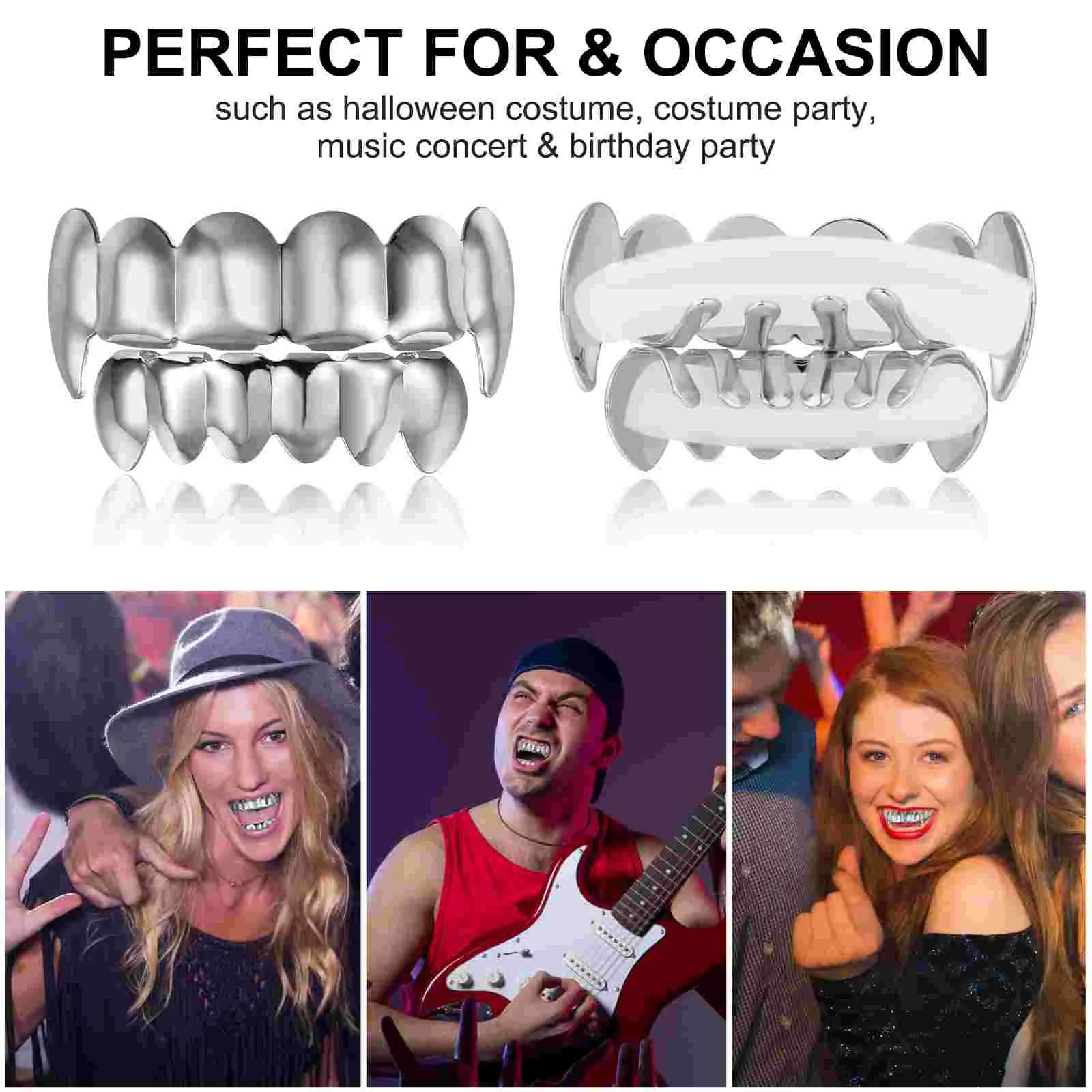 Teeth Jewelry Silver Teeth Braces and Bottom Set Shiny Teeth