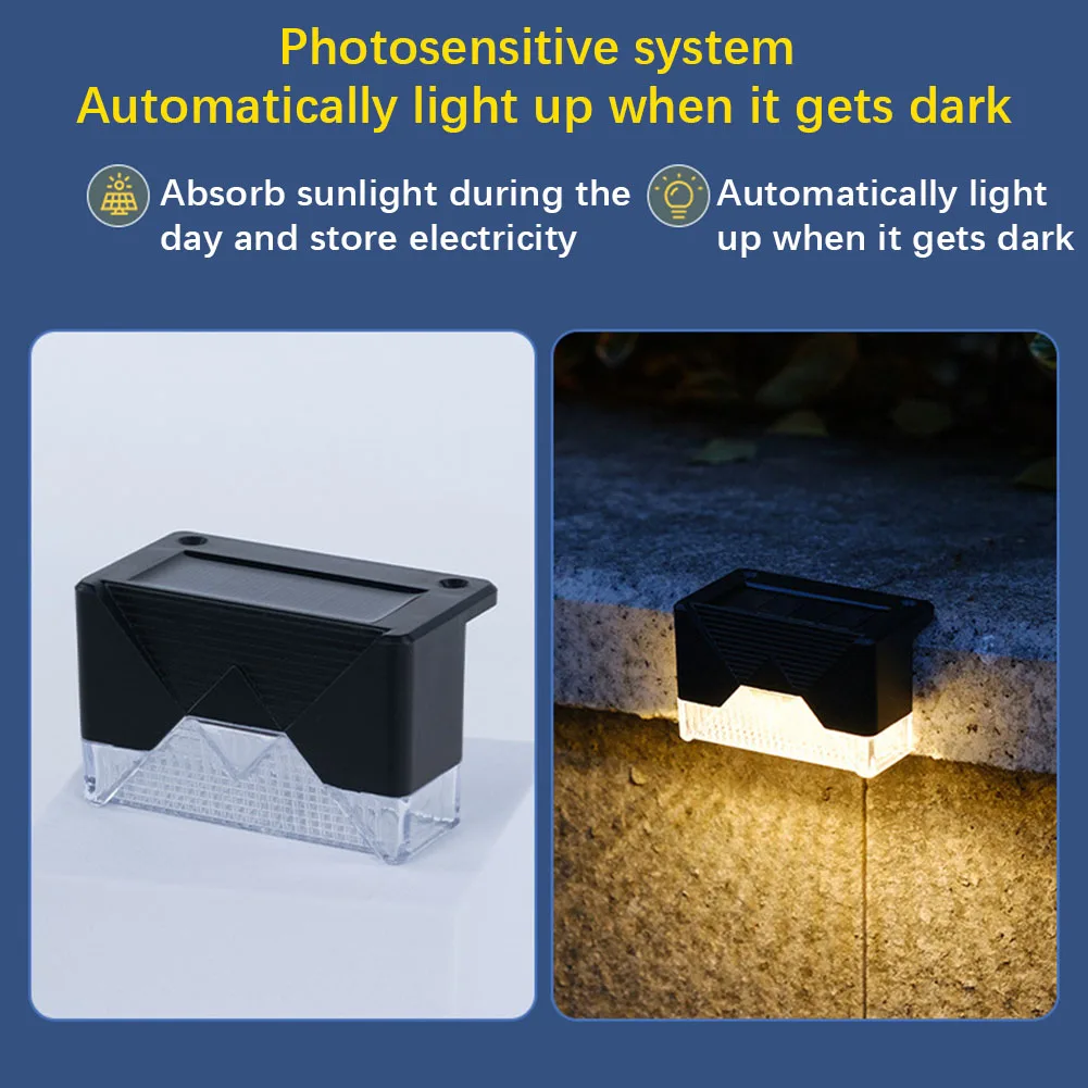 4pcs Solar Deck Lights IP65 Waterproof LED Solar Step Lights For Outdoor Pathway Yard Patio Railing Stairs