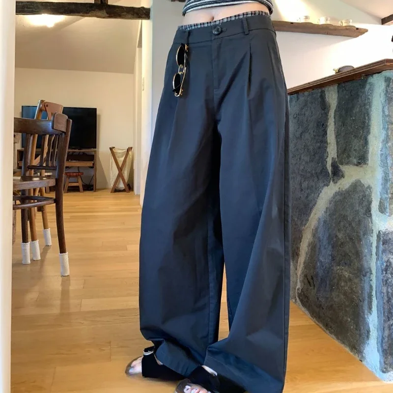 

QWEEK Y2k Vintage Baggy Woman Pants Casual Korean Fashion Wide Leg Patchwork High Waist Trousers Basic Office Ladies Pantalon