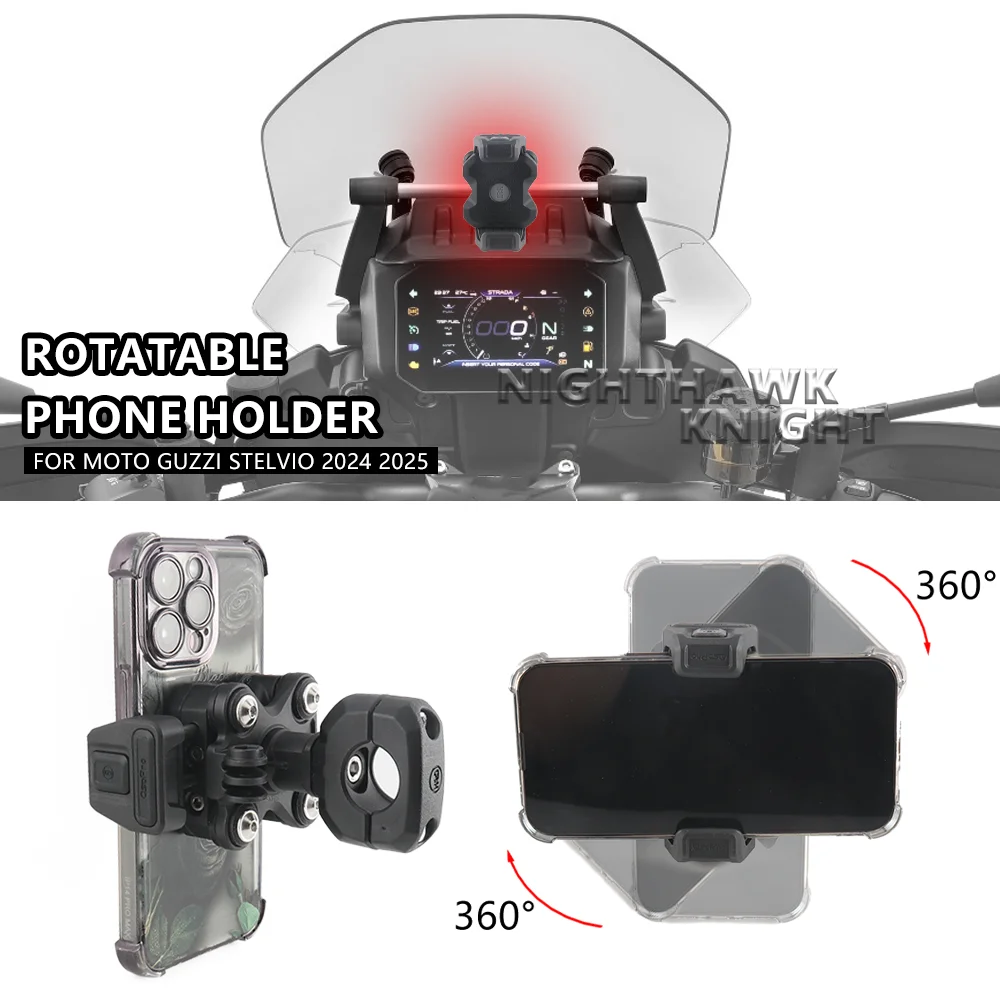 

New For Moto Guzzi Stelvio 2024 2025 Motorcycle Accessories Rotatable GPS Navigation Bracket Stand Shock Absorber Phone Holder
