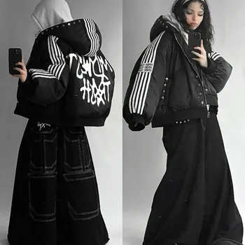 Giacca Harajuku Street hip hop con cerniera ampia a righe gi...