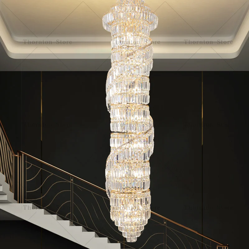 European Crystal Chandelier Living Room Lamp Hollow Hall Chandelier Luxury Atmosphere Duplex Villa Hotel Staircase Lighting