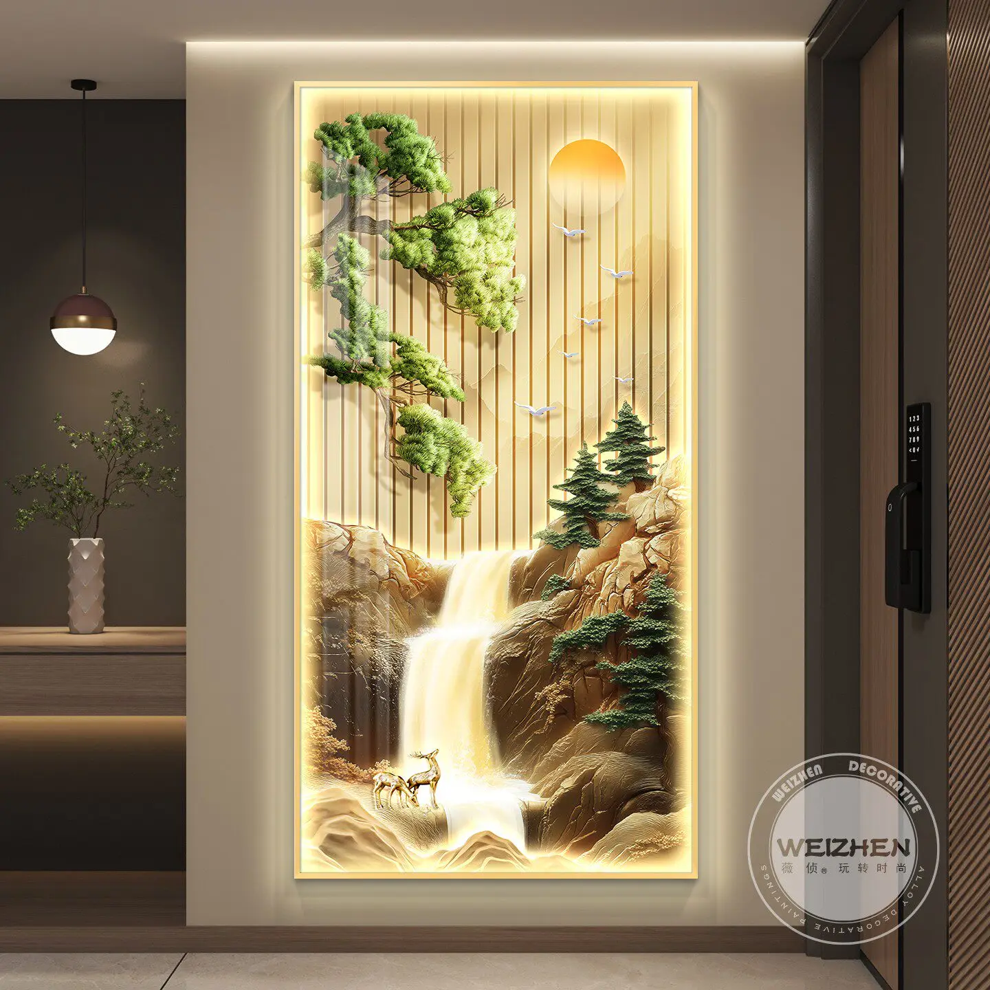 Welcome Guests, Light Luxury LED Lights, Entrance Hall Decoration Paintings, Corridor Hanging Murals, Simple, Modern and High-En