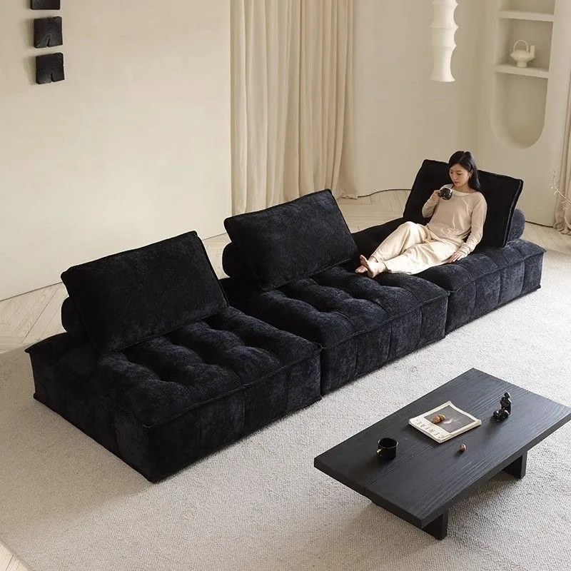 Tofu block fabric sofa, single module free combination black chenille