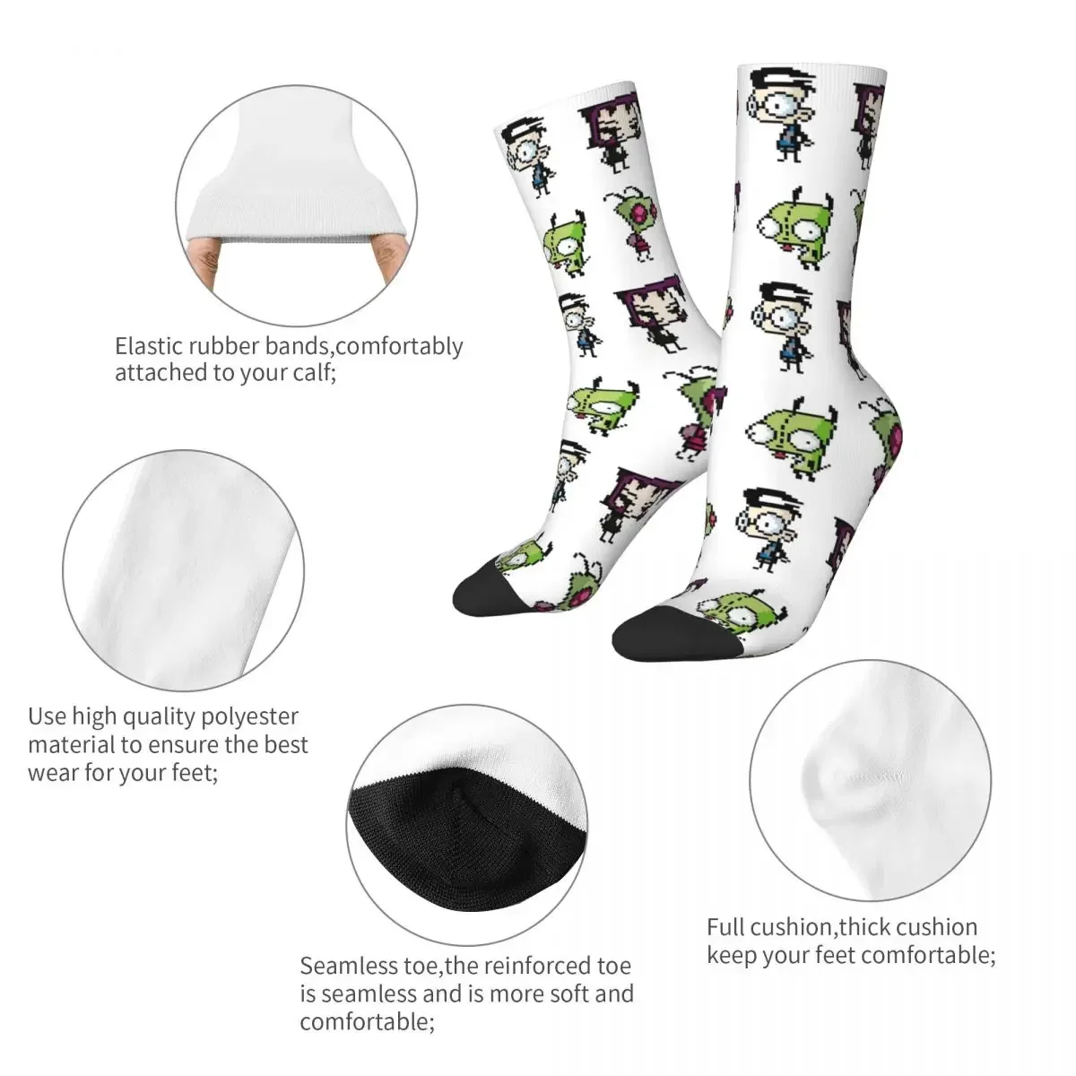 Autumn Winter Fashion Women Men 8-Bit Invader Zim Characters Socks Non-slip Basketball Socks