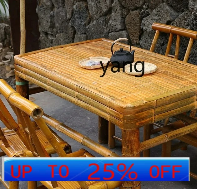 LMM bamboo woven table outdoor combination rural leisure bamboo table tea house table and chairs