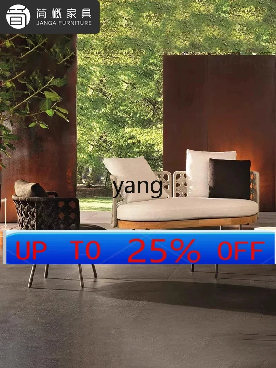 

Lhh Outdoor Villa Teak Sofa Arc Shape Outdoor Furniture Aluminum Alloy Rattan Chair