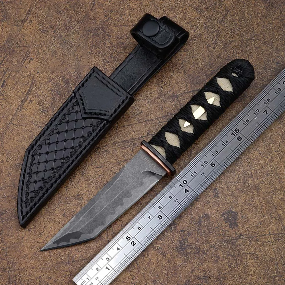 TURENZ Tactical Hunting Straight Knife EDC S35VN Steel Wilderness Survival Fixed Blade Blade Sharp Blade with Leather Case as a