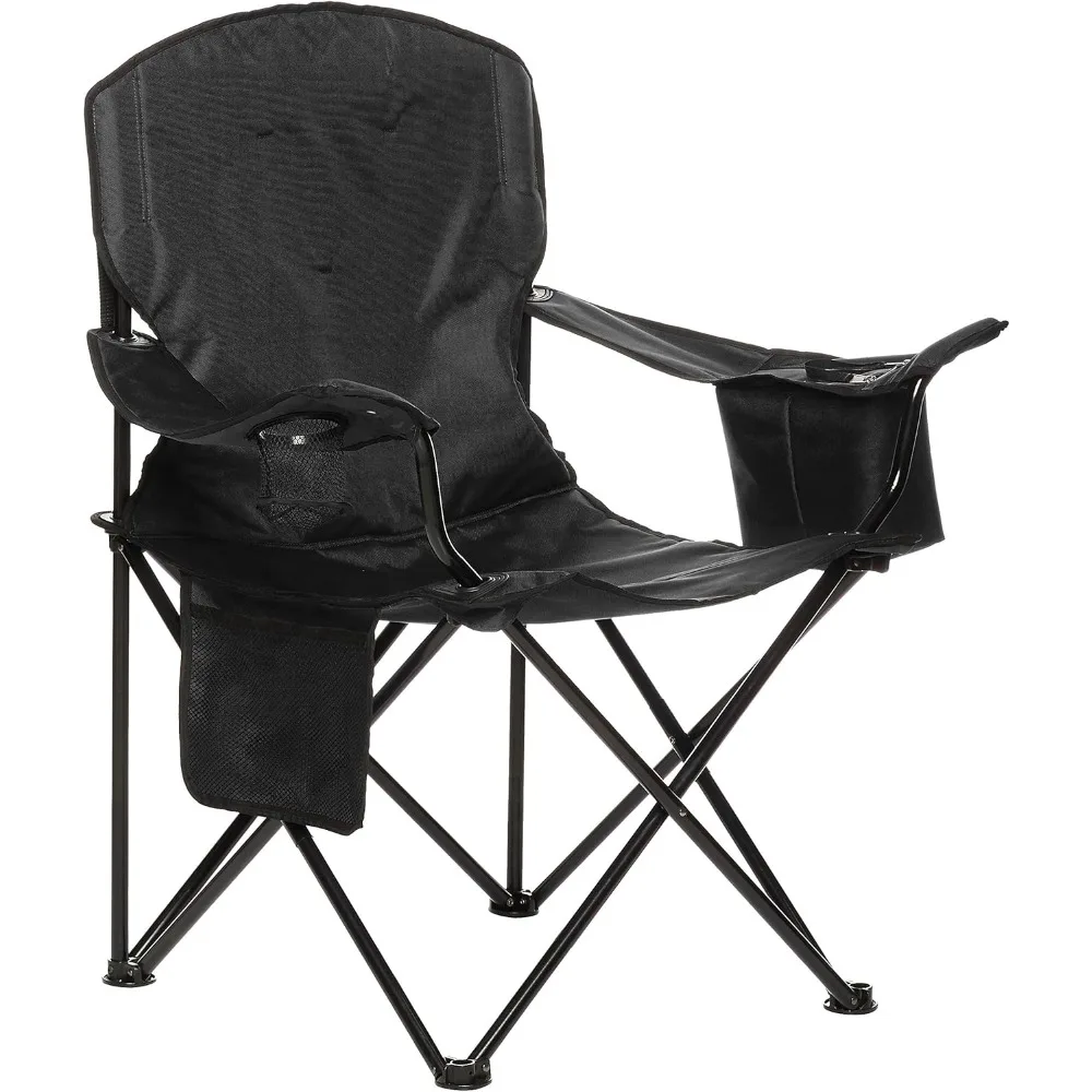 Portable Camping Chair with 4-Can Cooler, Side Pocket, Cup Holder, and Carry Bag; Collapsible Chair for Camping