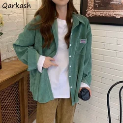 Corduroy Basic Jackets Women Korean Fashion Single Breasted Long Sleeve Tops High Street Elegant All-match Loose Coats Students